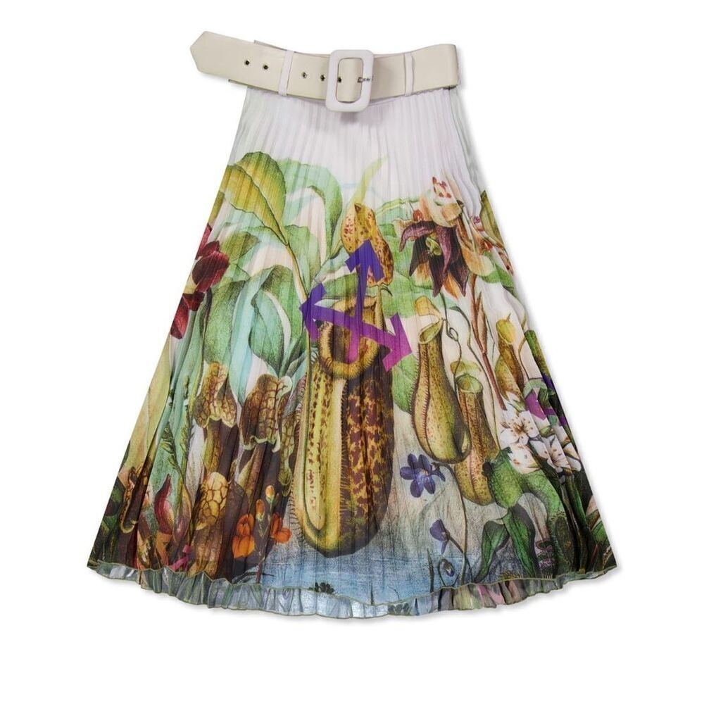 Off White Printed Pleated Skirt NWT Size 38/ US XS (No Belt)